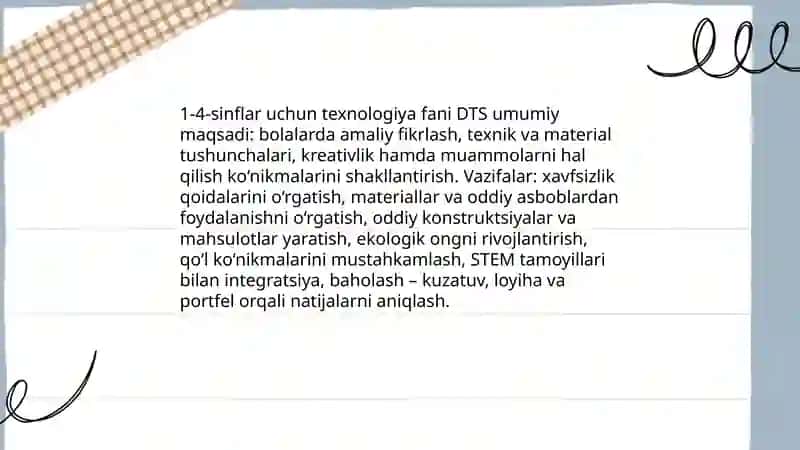 Boshlang'ich sinf texnologiya fani DTS tahlili va o'quv fan dasturlarining mazmuni va ularning tahlili 3
