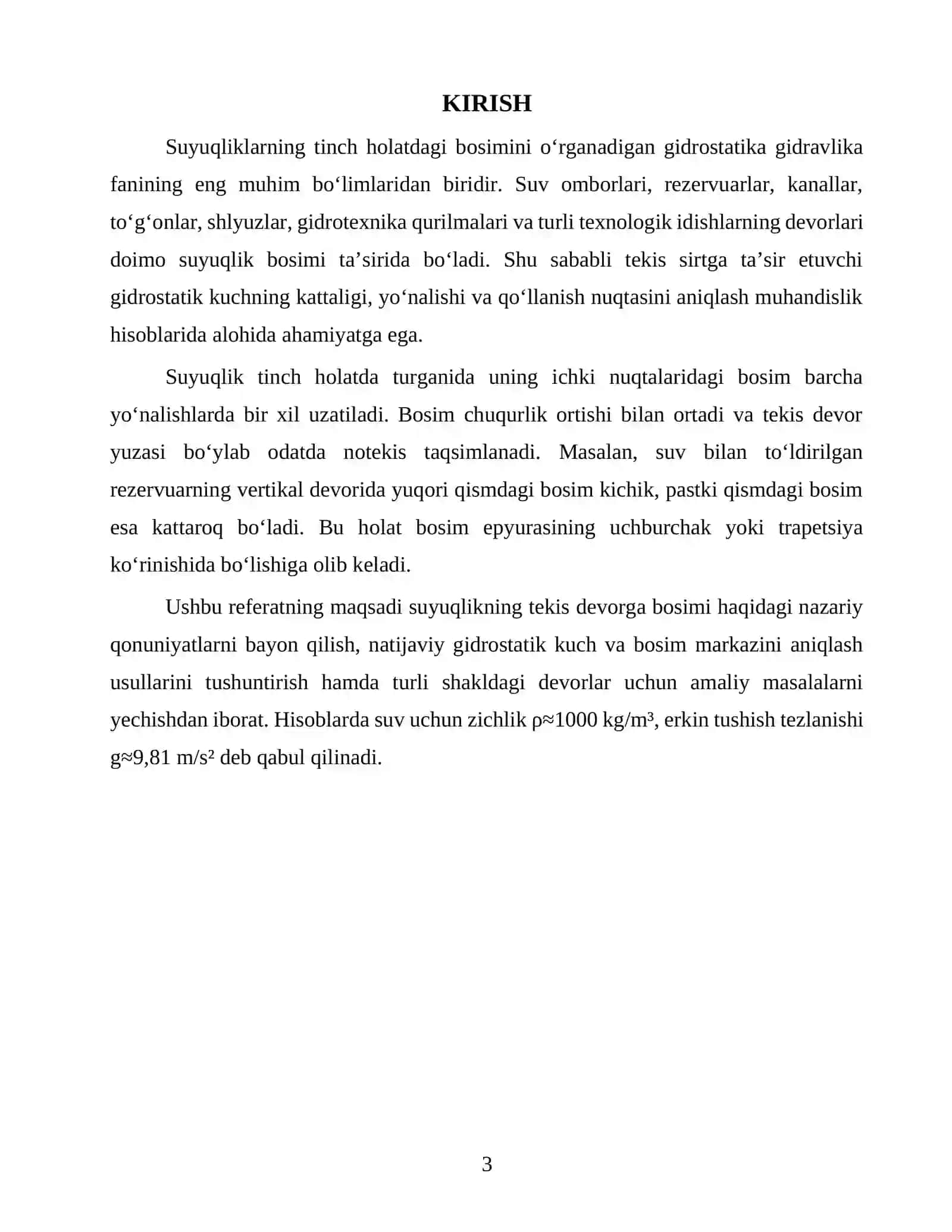 Suyuqlikning tekis devorga bosimi. Masalalar 3