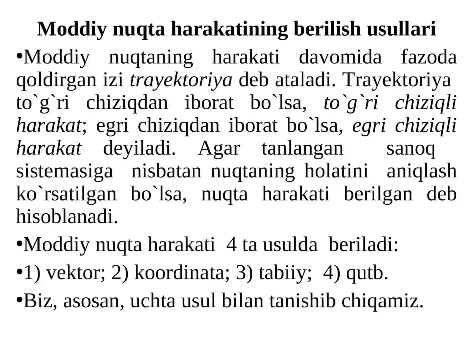 MODDIY NUQTA KINEMATIKASI, NUQTANING TEZLIGI VA TEZLANISHI 3