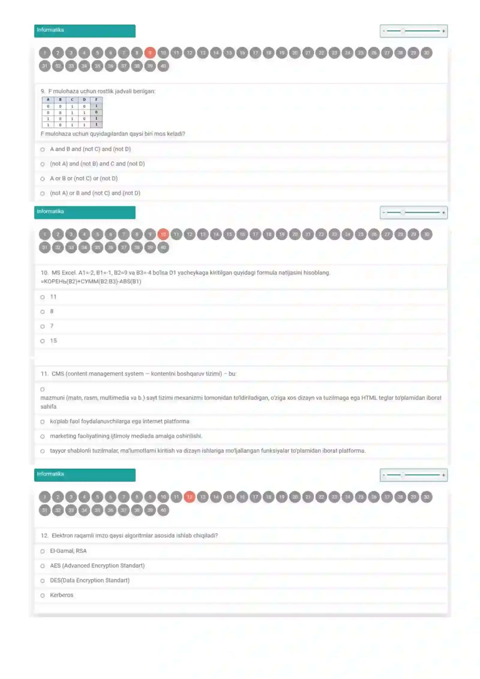 Informatika attestatsiya test savoli 3