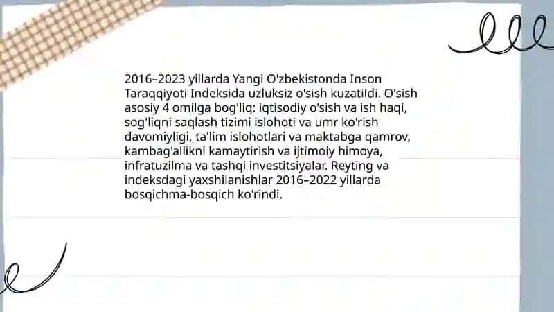 Yangi O'zbekistonda Inson Taraqqiyoti Indeksidagi o'zgarishlar va ularni shakllantiruvchi omillar 3