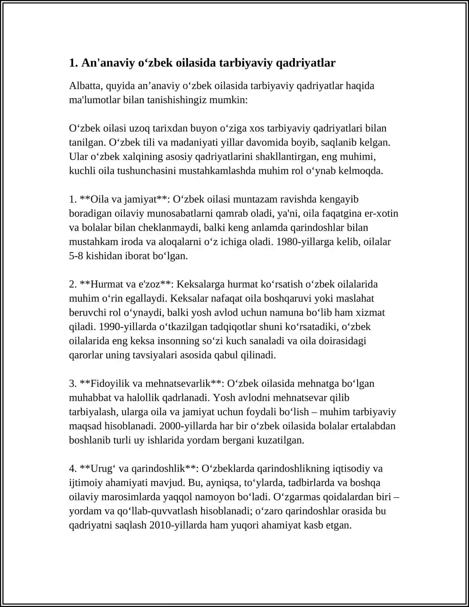 ANANAVIY OʻZBEK OILALARIDA FARZAND TARBIYASI MASALALARI YUTUQLAR MUAMMO VA YECHIM 3
