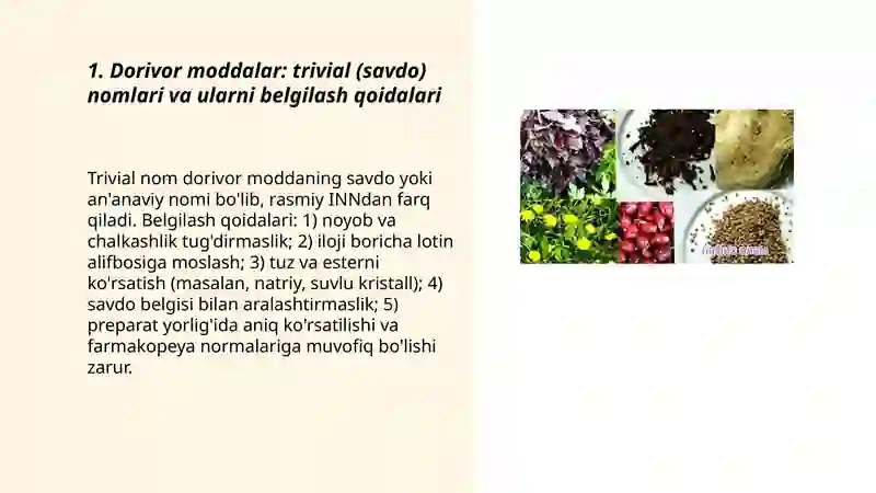 Dorivor moddalarning trivial nomlari 3