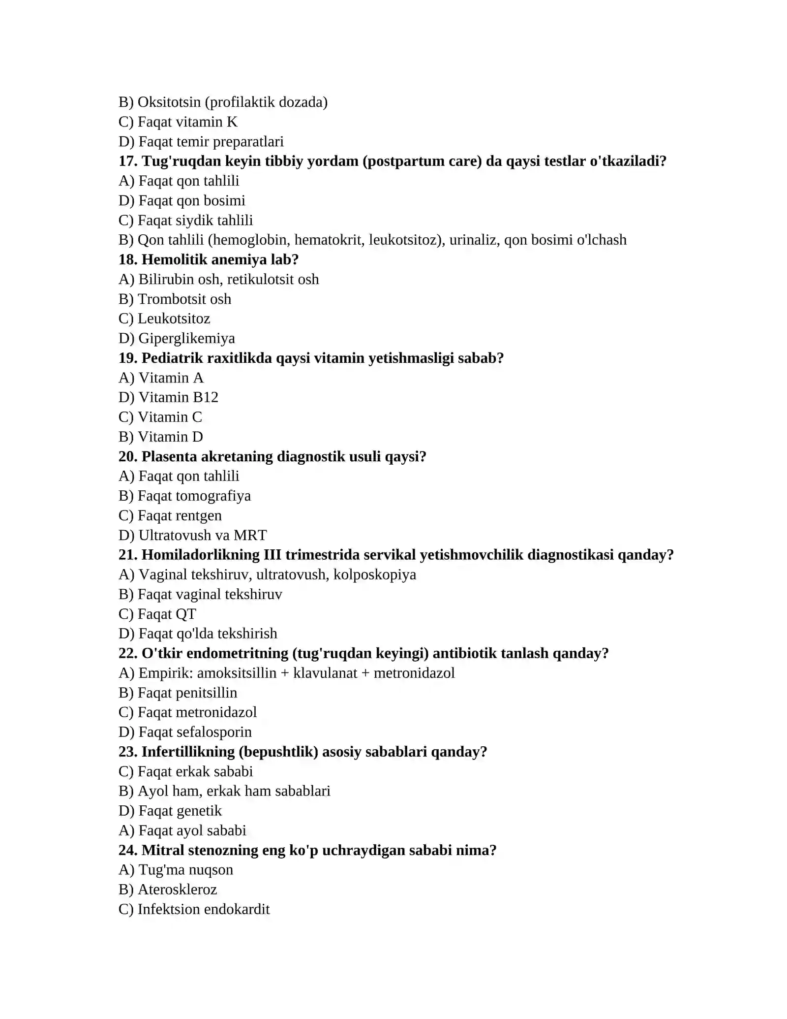Internatura uchun testlar 3