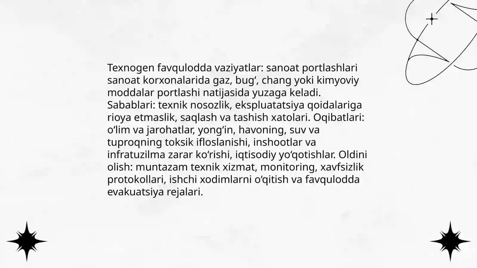 Texnogen ekologik tusdagi va ijtimoiy tusdagi (terrorizm va boshqalar favqulodda vaziyat va ularning qisqacha tavsifi 3