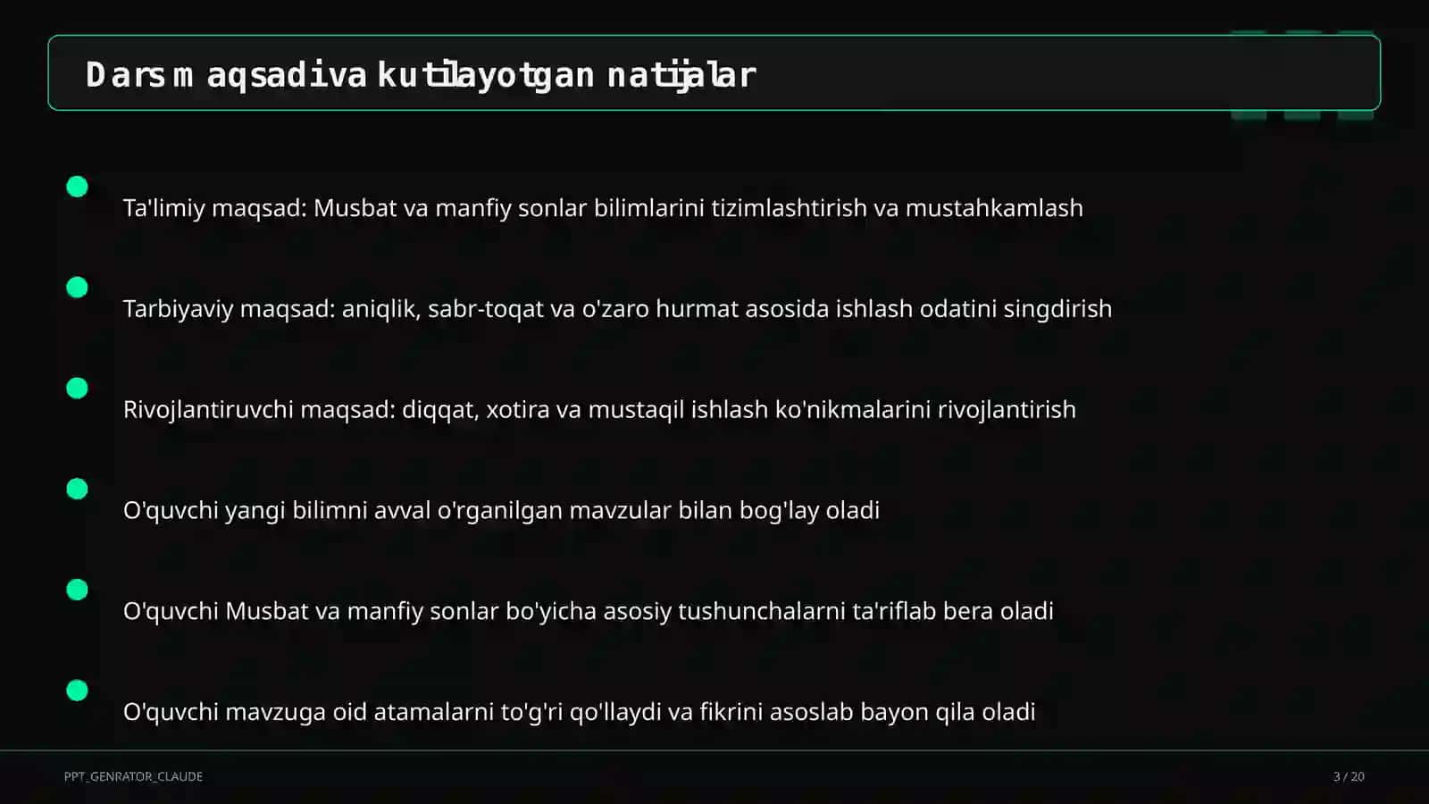 Musbat va manfiy sonlar (6-sinf) 3