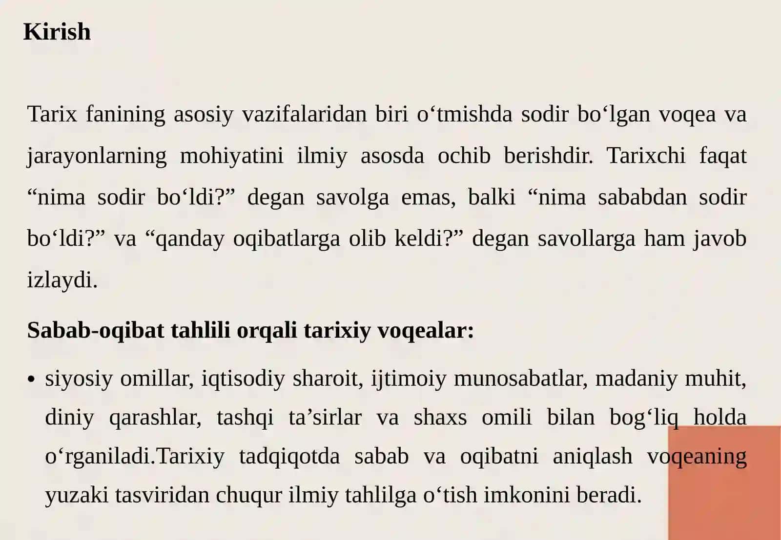 TARIXIY HODISA VA JARAYONLARNI SABAB-OQIBAT TAHLILI NUQTAI NAZARIDAN O‘RGANISH 3