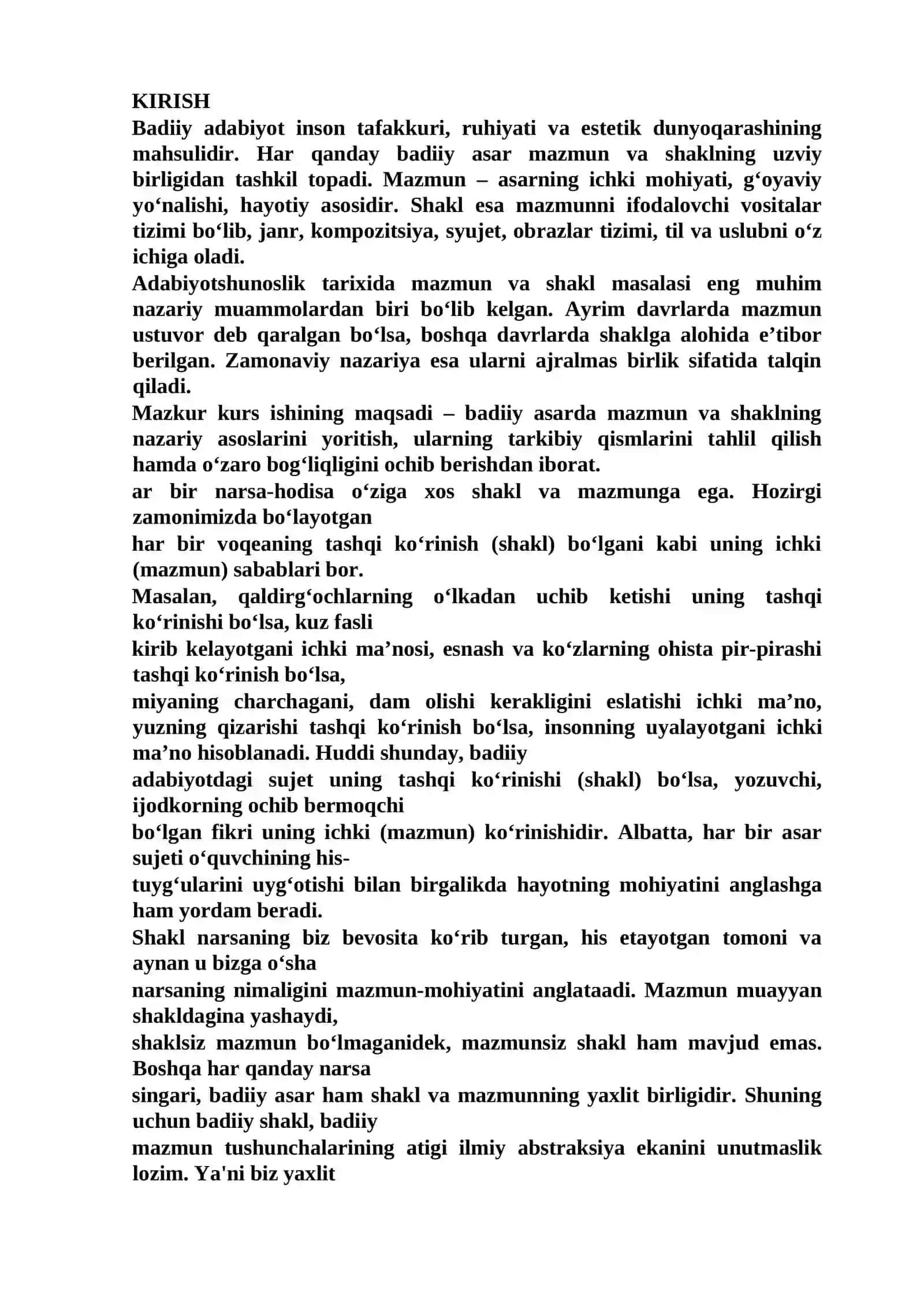 Adabiyotlikshunoslikka kirish va adabiyot nazariyasi kurs ishi 3