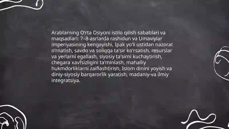 Arablarning oʻrta osiyoni istilo qilishi 3
