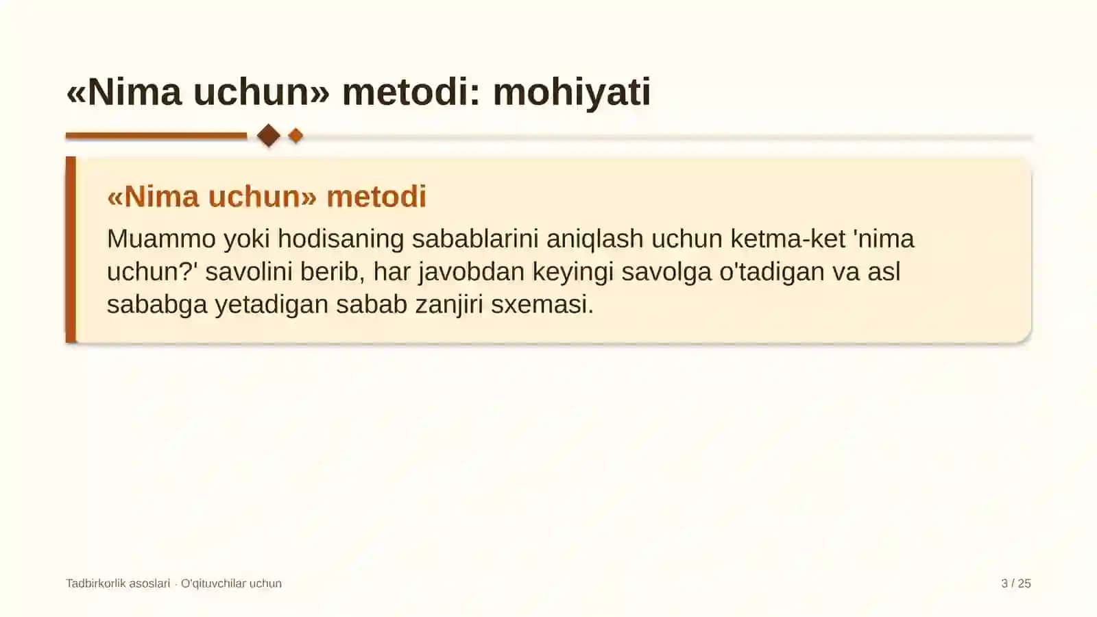 tadbirkorlik asoslari darslarida nima uchun metodidan foydalanish 9678 3