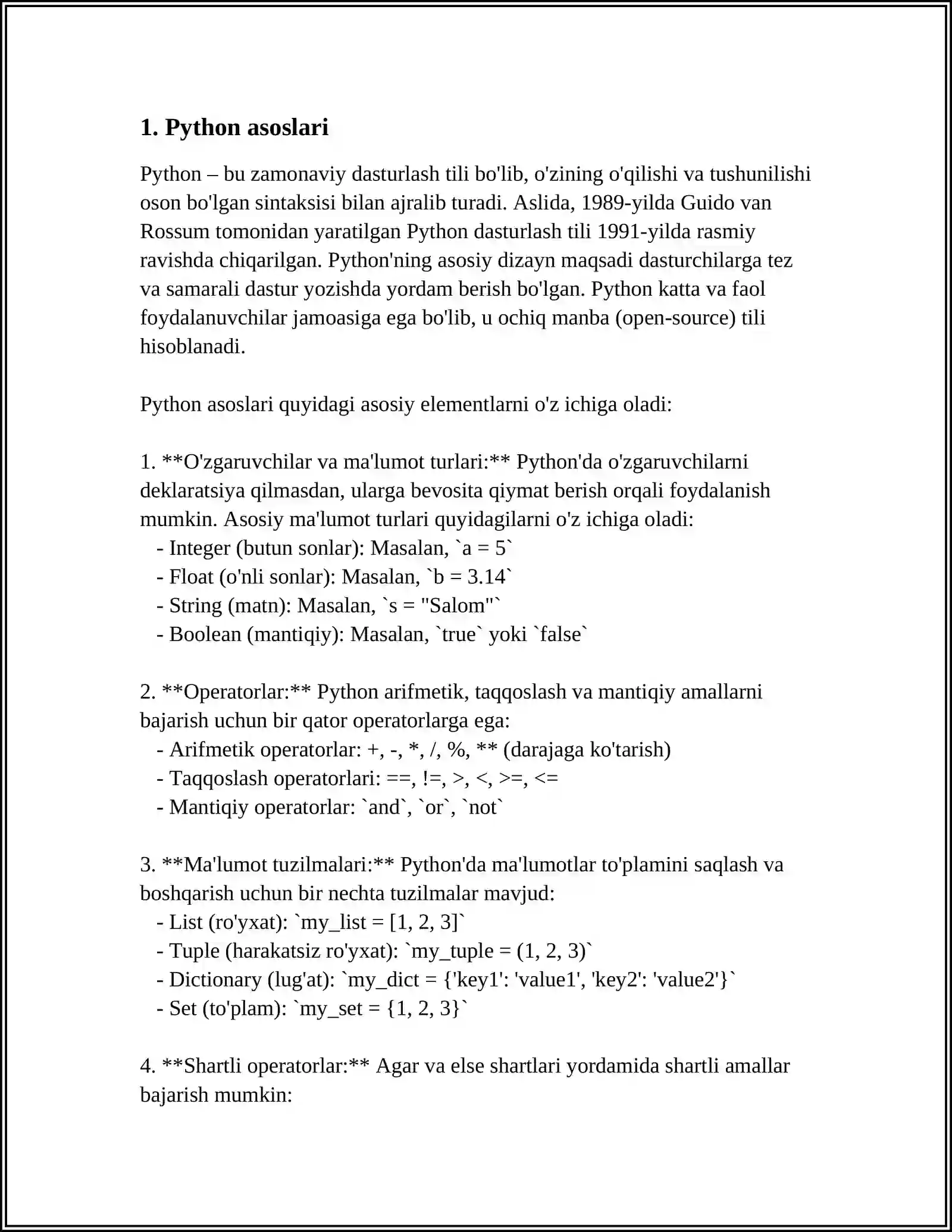 MUSTAQIL ISH Mavzu: PYTHON 3