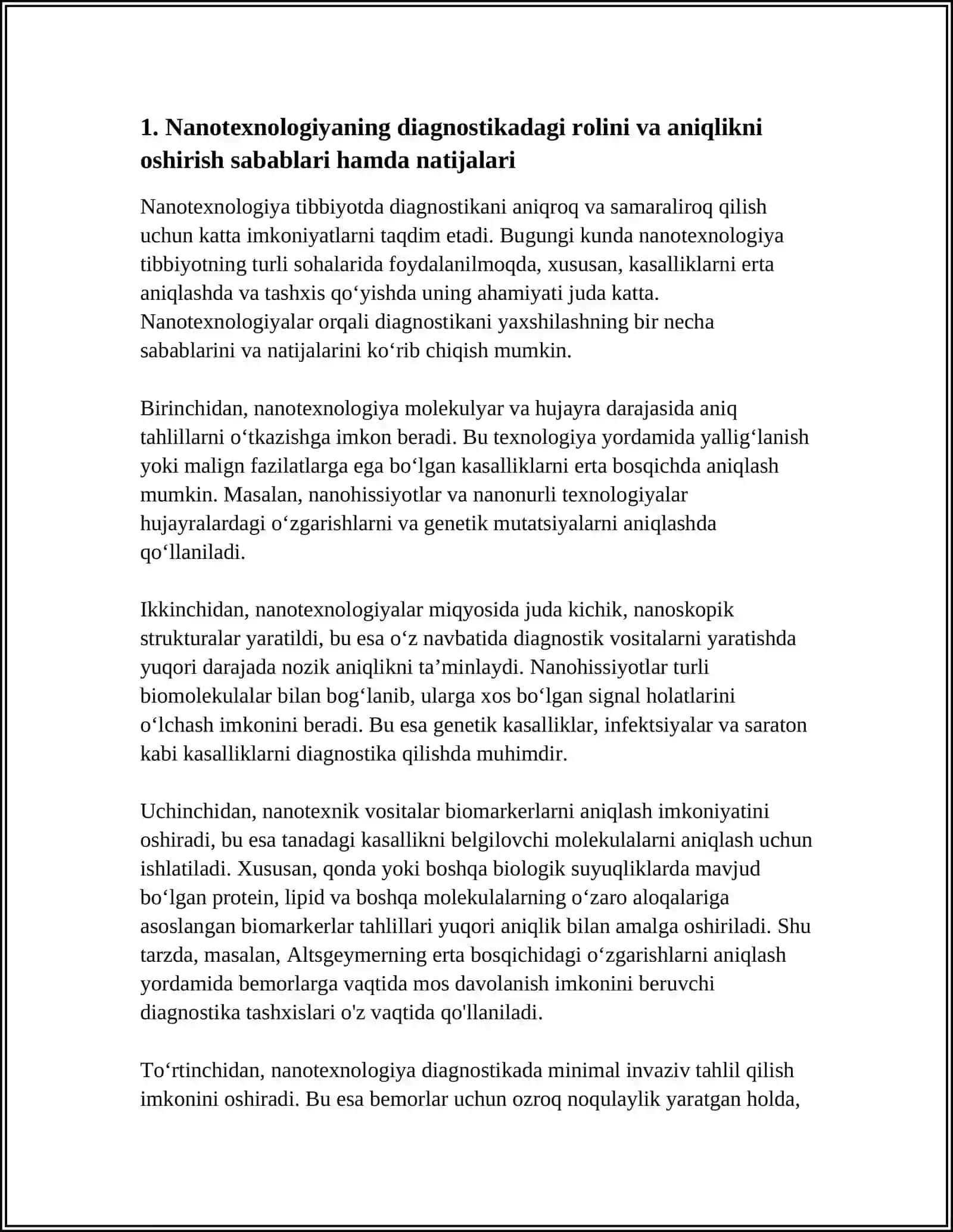 BUGUNGI KUN TIBBIYOTNING TURLI SOHALARIDA NANOTEXNALOGYADAN FOYDALANISHNING ASOSIY SABABLARI HAMDA UNING NATIJALARI 3