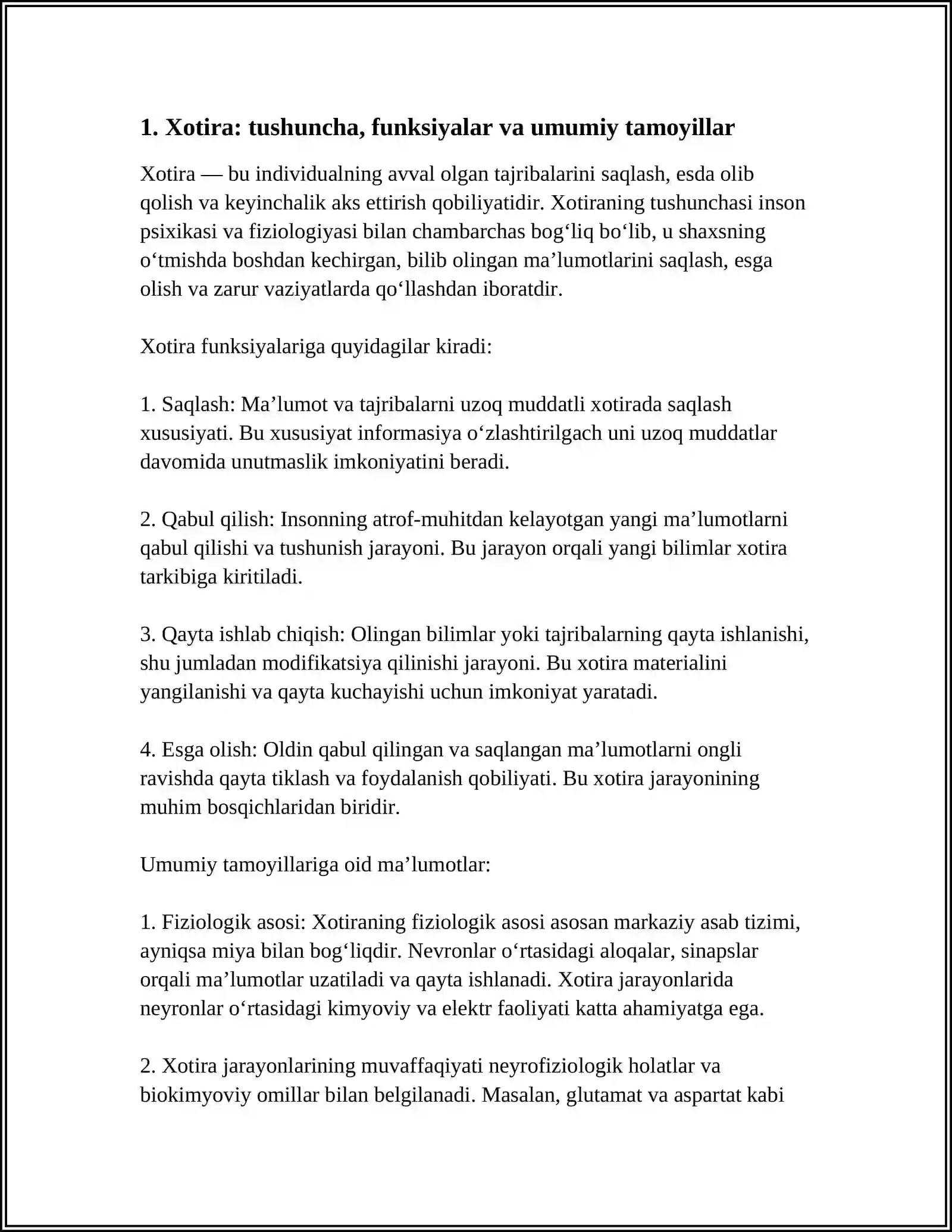 XOTIRA HAQIDA TUSHUNCHA VA UNING NERV-FIZIOLOGIK ASOSI 3