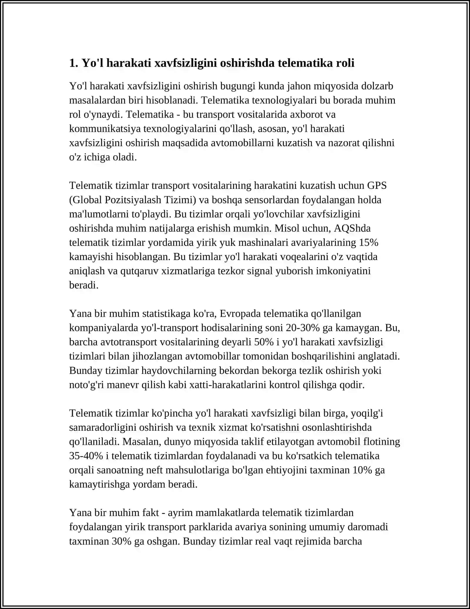 YO'L HARAKATI XAVFSIZLIGINI TELEMATIKA TIZIMLARI 3