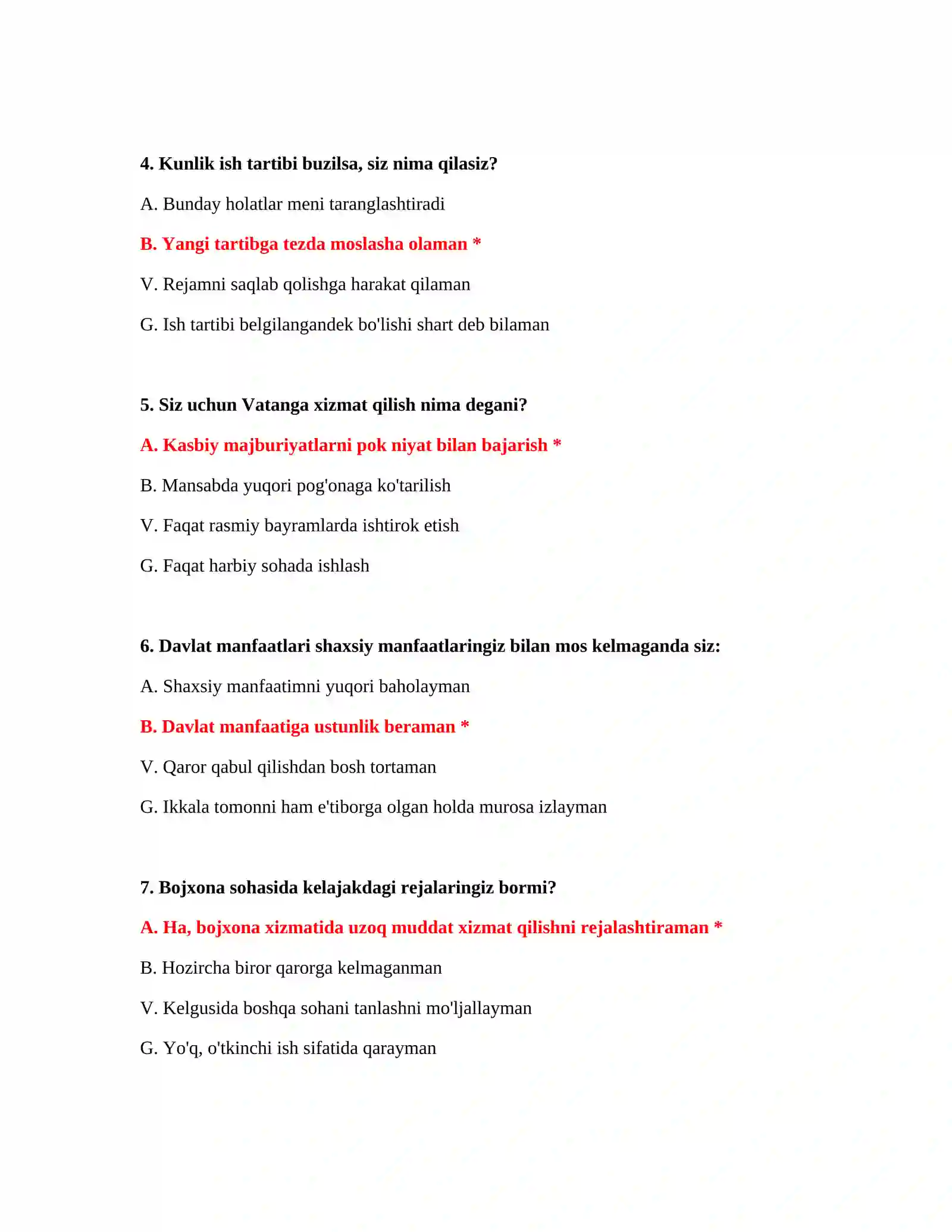 Bojxona ishga qabul qilish test savollari va javoblari 3