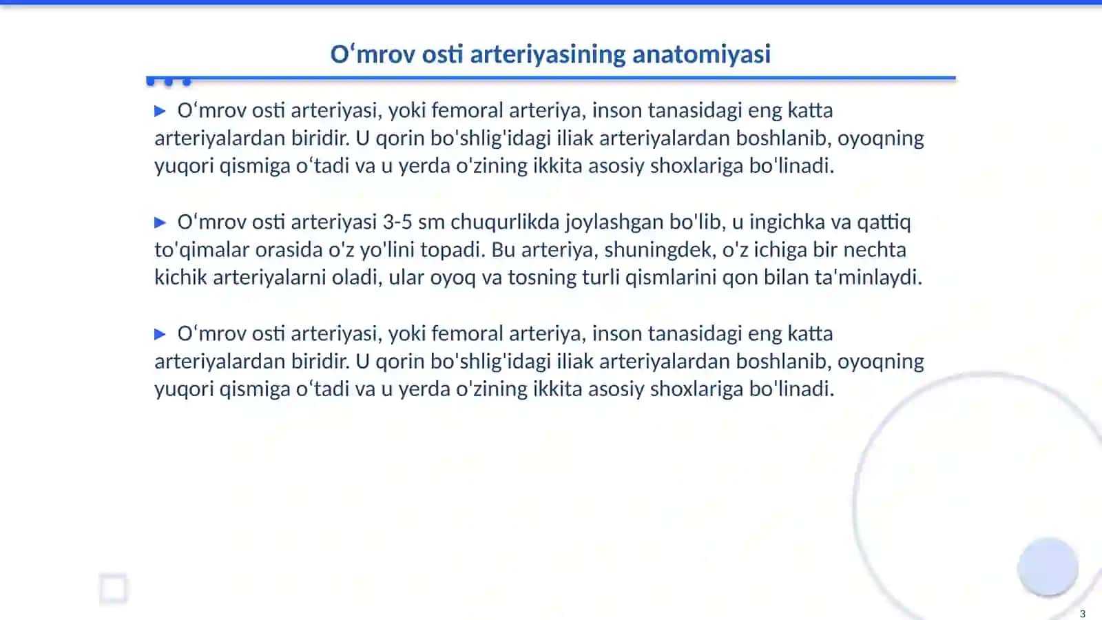 Oʻmrov osti arteriyasi. Qoʻl arteriyalari 3