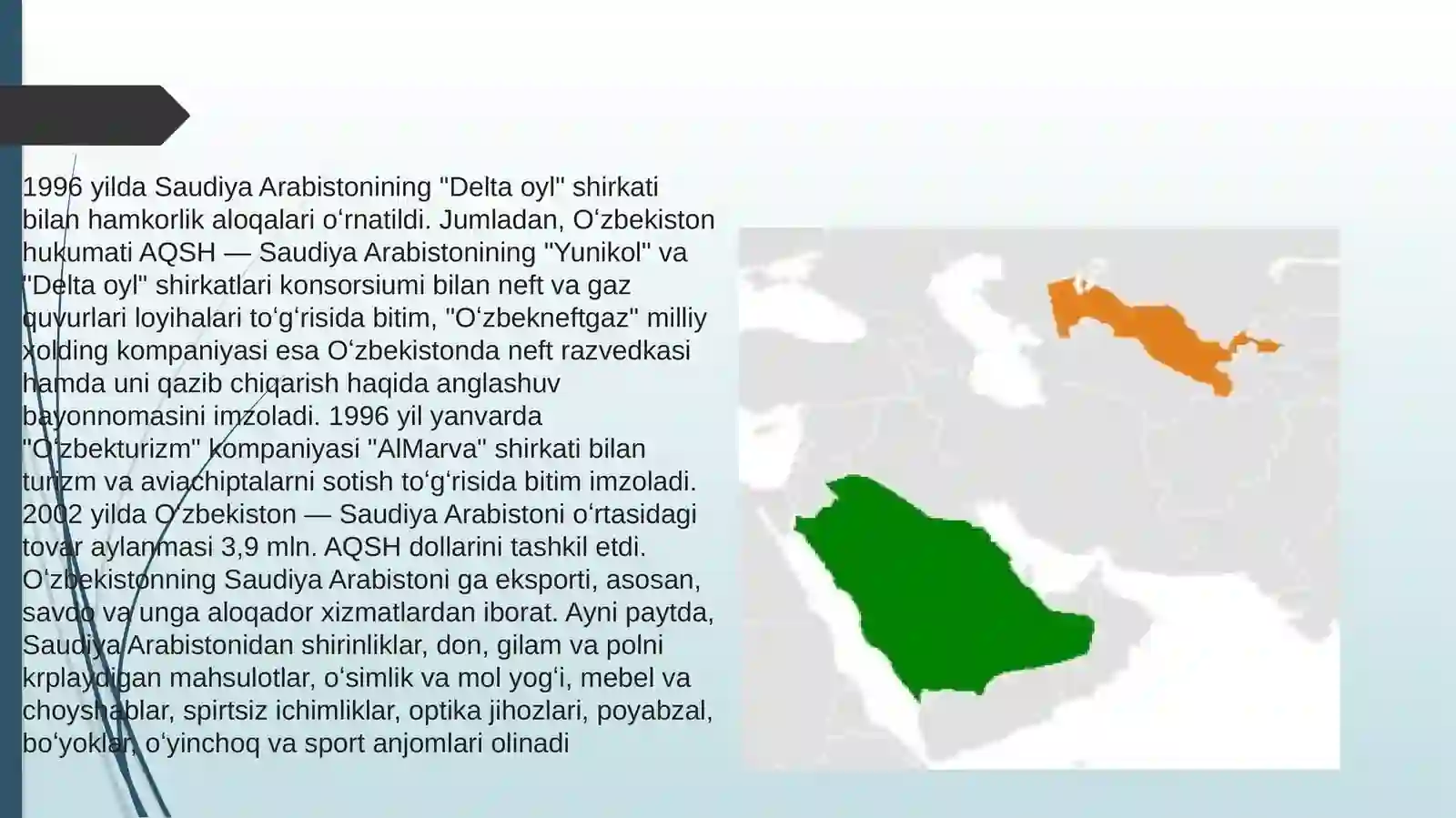 Oʻzbekiston va Saudiya Arabiston Iqtisodiy aloqalari 3
