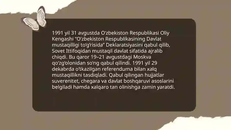 Mustaqilik Ozbekiston Respublikasi tashkil topishining tarixiy ahamiyati 3