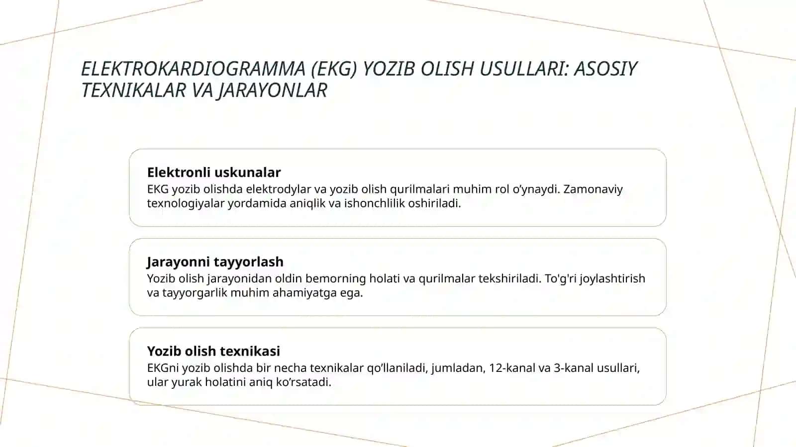Elektro kardeo gramma (EKG)ni yozib olish 3