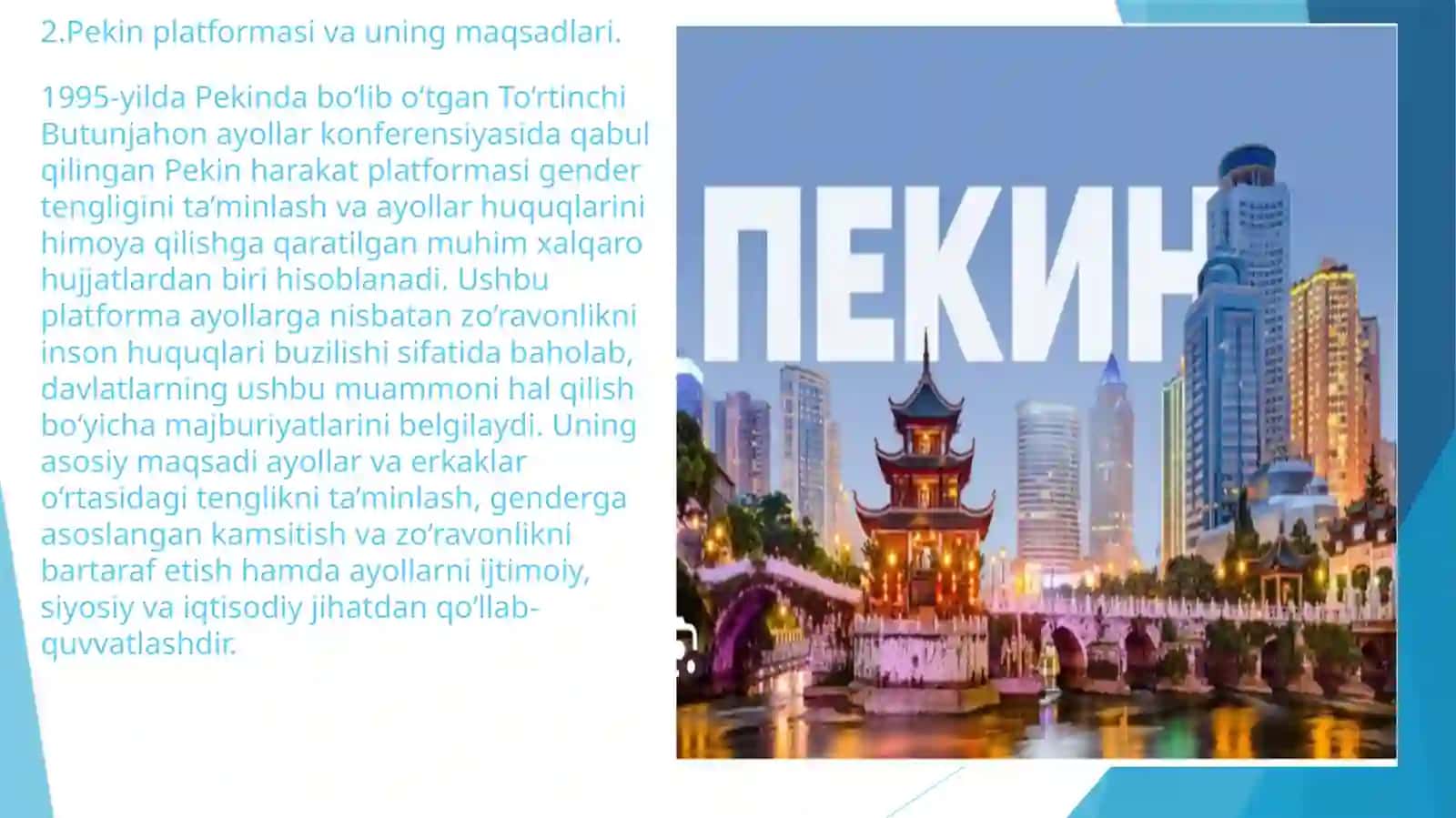 Pekin platformasida ayollarga nisbatan zo’ravonlikka qarshi kurash borasida qanday normalar bor 3