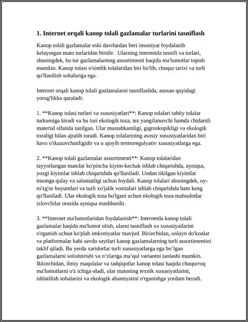 KANOP TOLALI GAZLAMALAR ASSARTIMENTI BO’YICHA INTERNET MA’LUMOTIDAN FOYDALANIB O’RGANISH 3