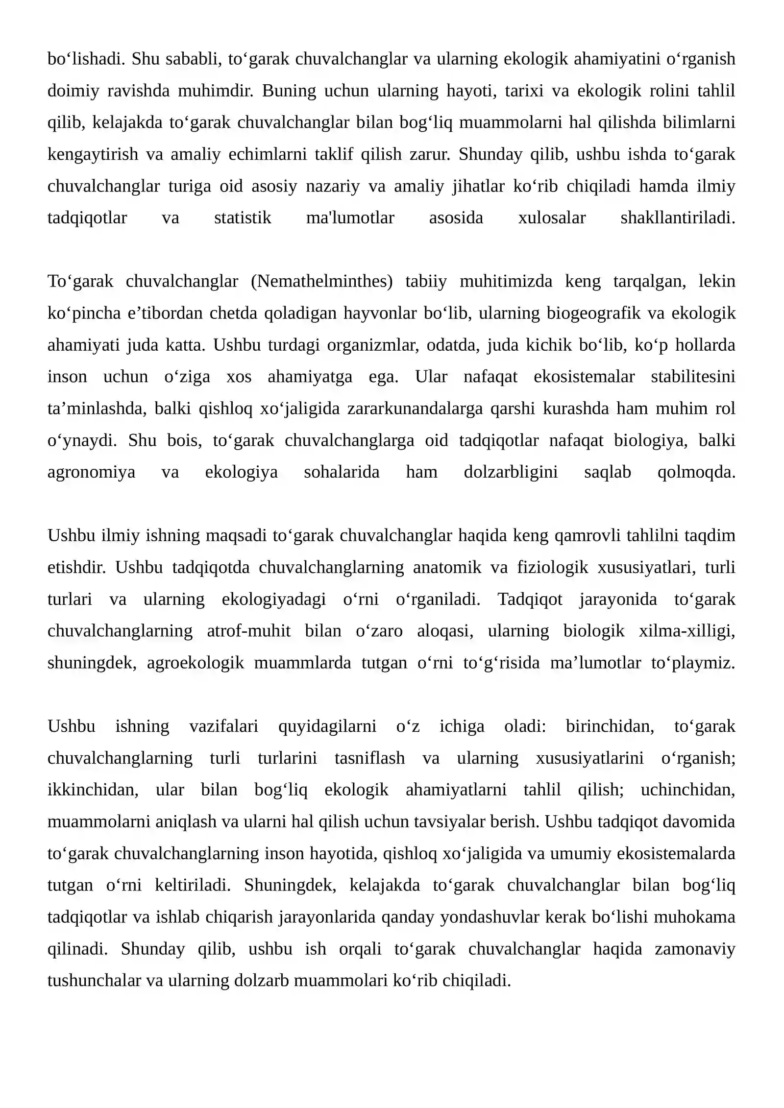 To‘garak chuvalchanglar (Nemathelminthes) tipiREJA 3