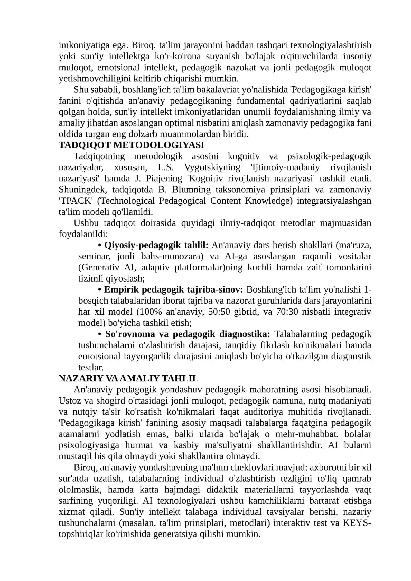 PEDAGOGIKAGA KIRISH' FANINI O'QITISHDA AN'ANAVIY PEDAGOGIK YONDASHUV VA SUN'IY INTELLEKT (AI) SINTЕZI 3