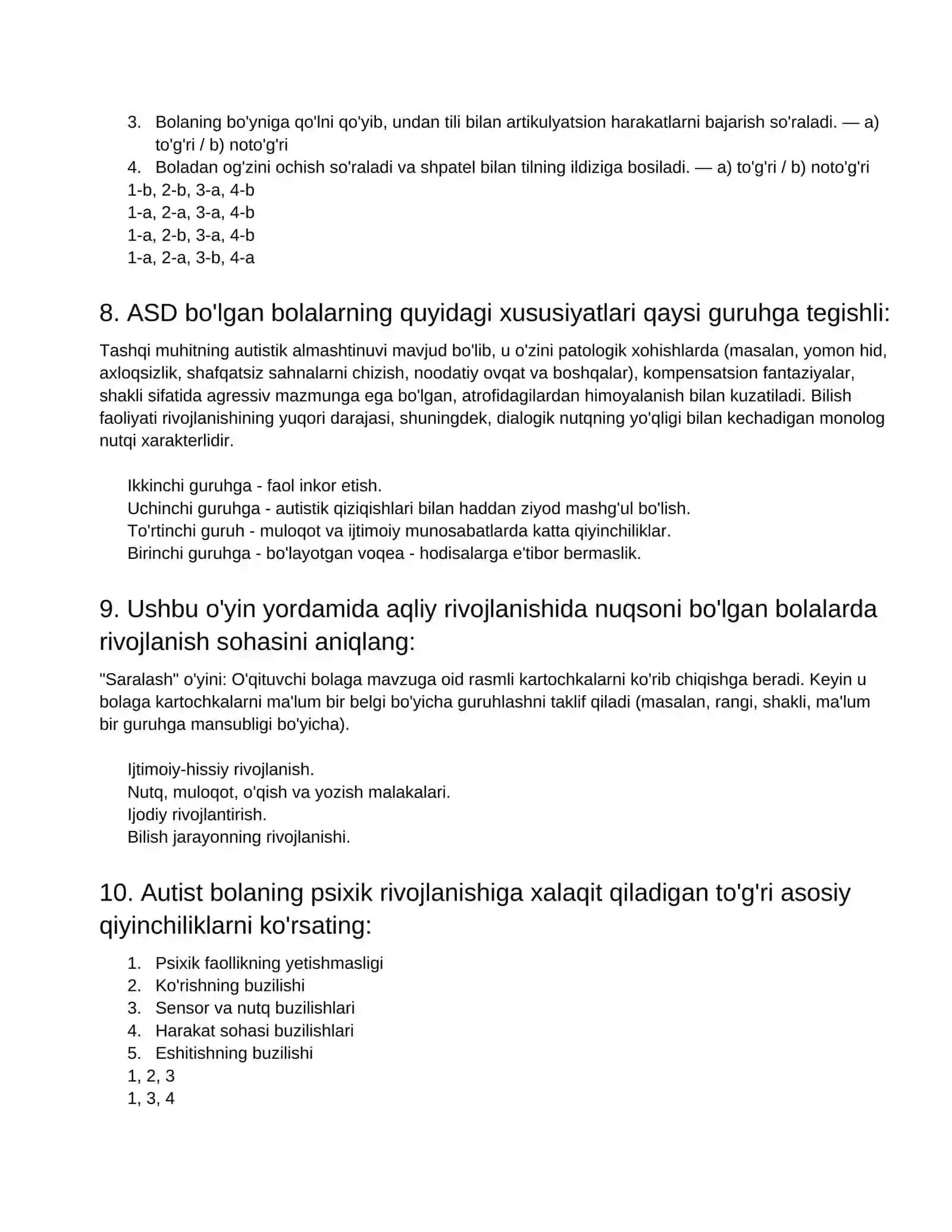 O'qituvchi-defektolog (Umumta'lim) Testlari 3
