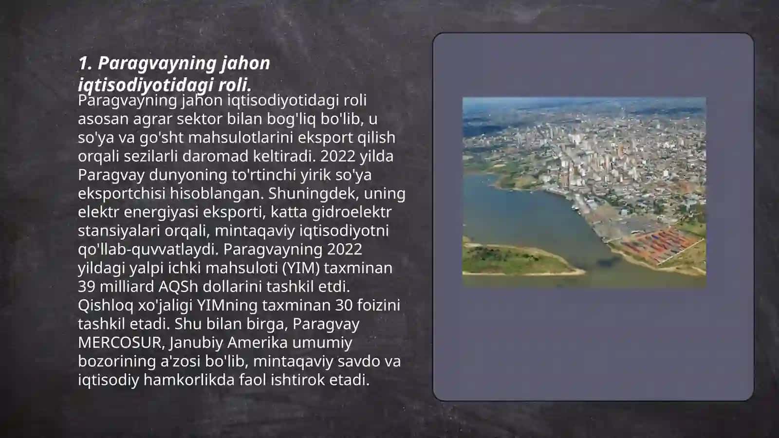 Paragvay joxon iqtisodiyotidagi oʻrni 3