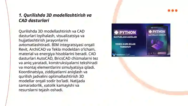 Qurilishda 3D modellashtirish va CAD dasturlari 3