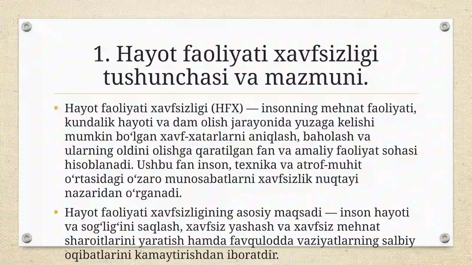 Hayot faoliyati xavfsizligi tushunchasi va maqsadi va vazifalari 3
