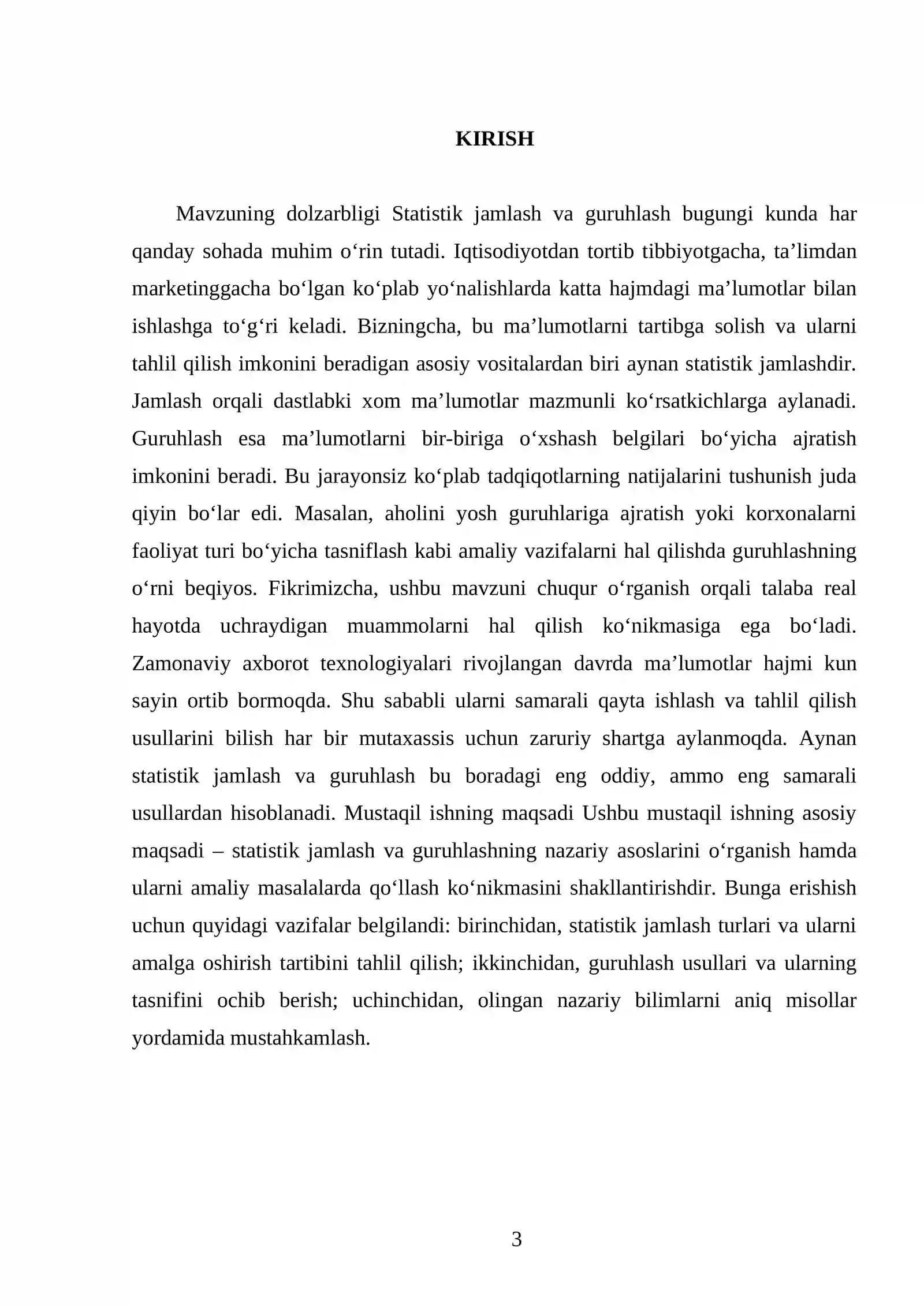 Statistik jamlash va guruhlash 3