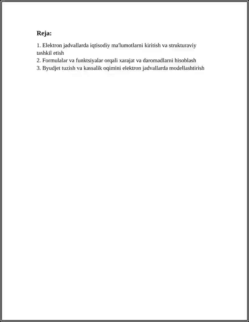 ELEKTRON JADVALLARDA IQTISODIY MASALALARNI YECHISH 3