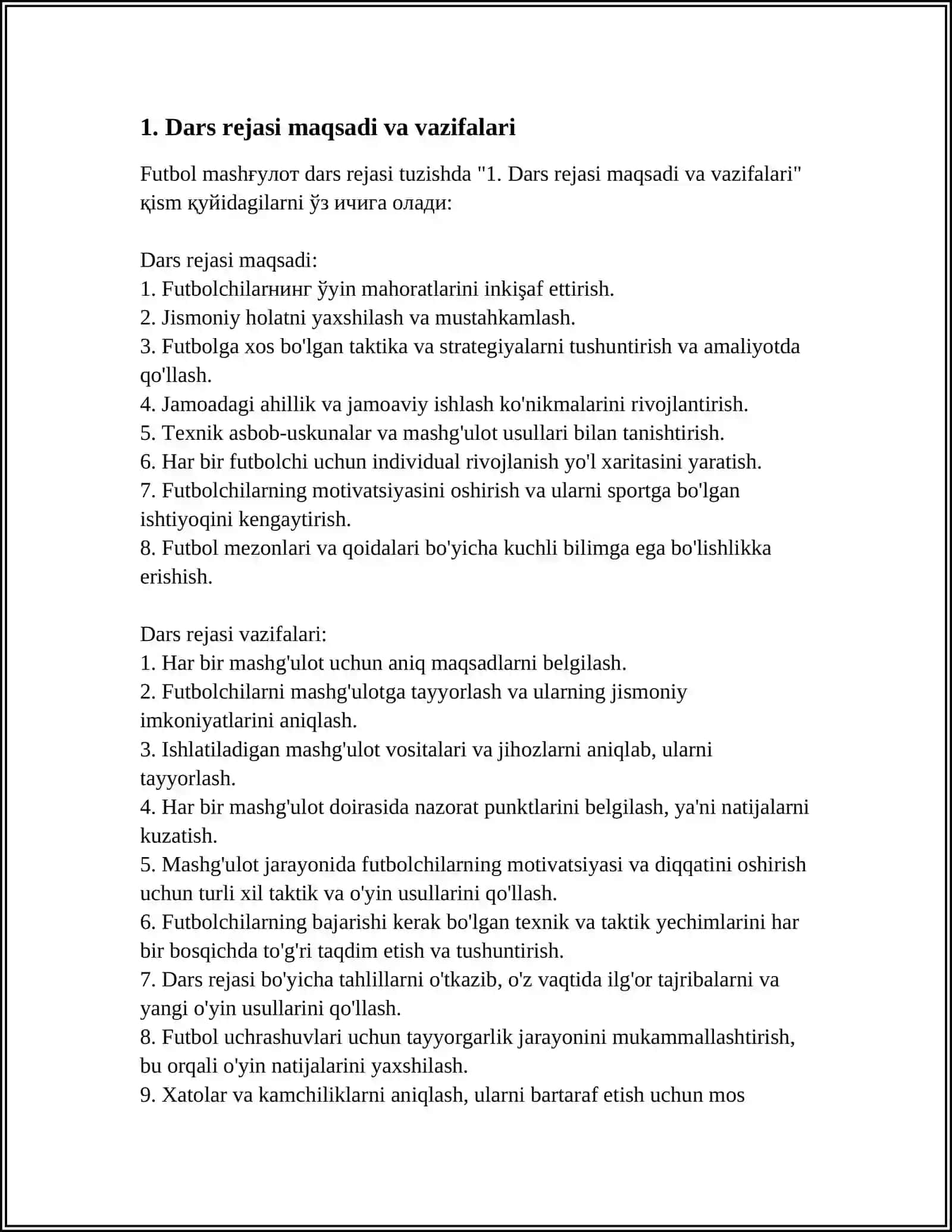 FUTBOL MASHĞULOT DARS REJASINI TUZISH 3