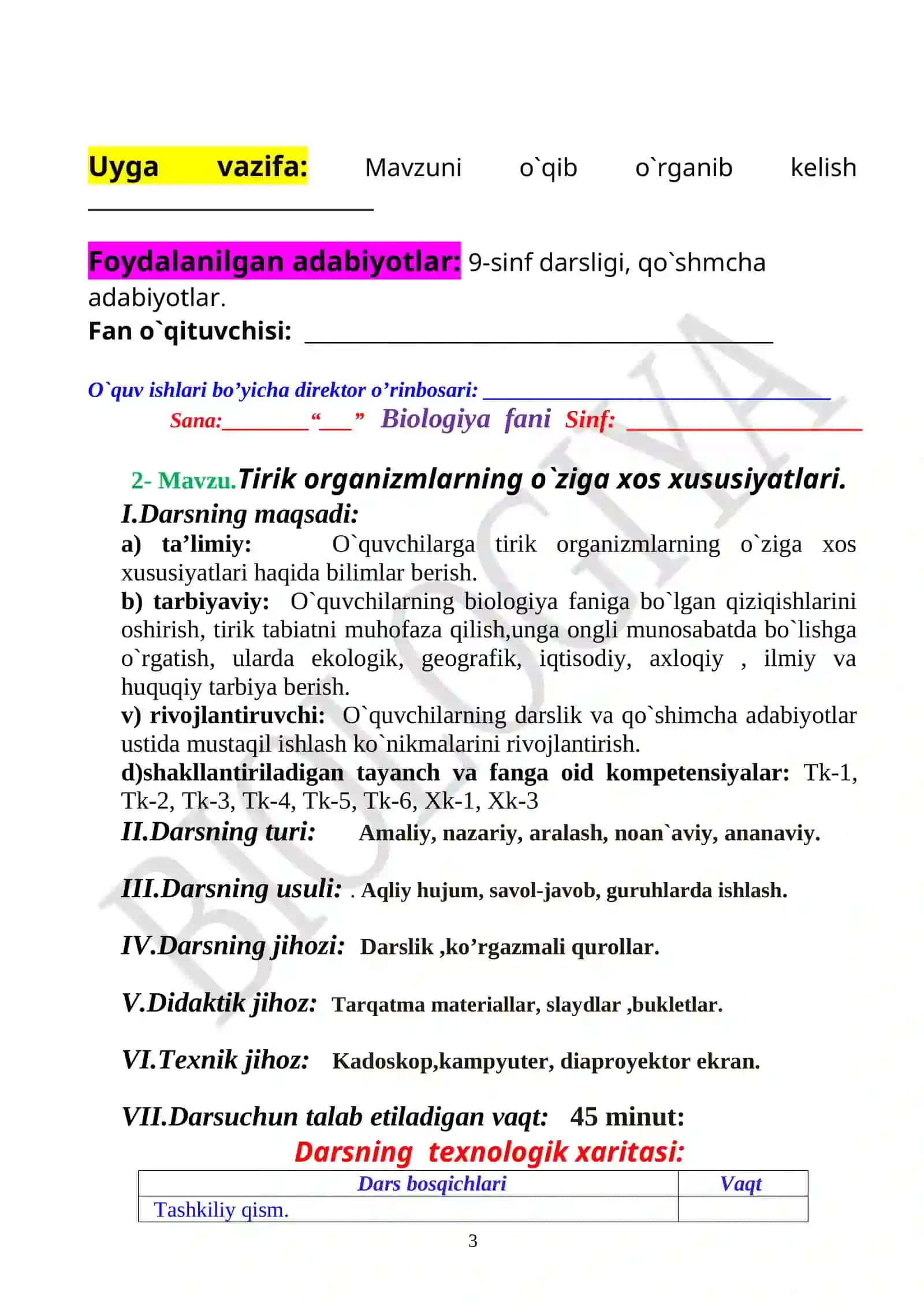 Biologiya konspekt 2026 3