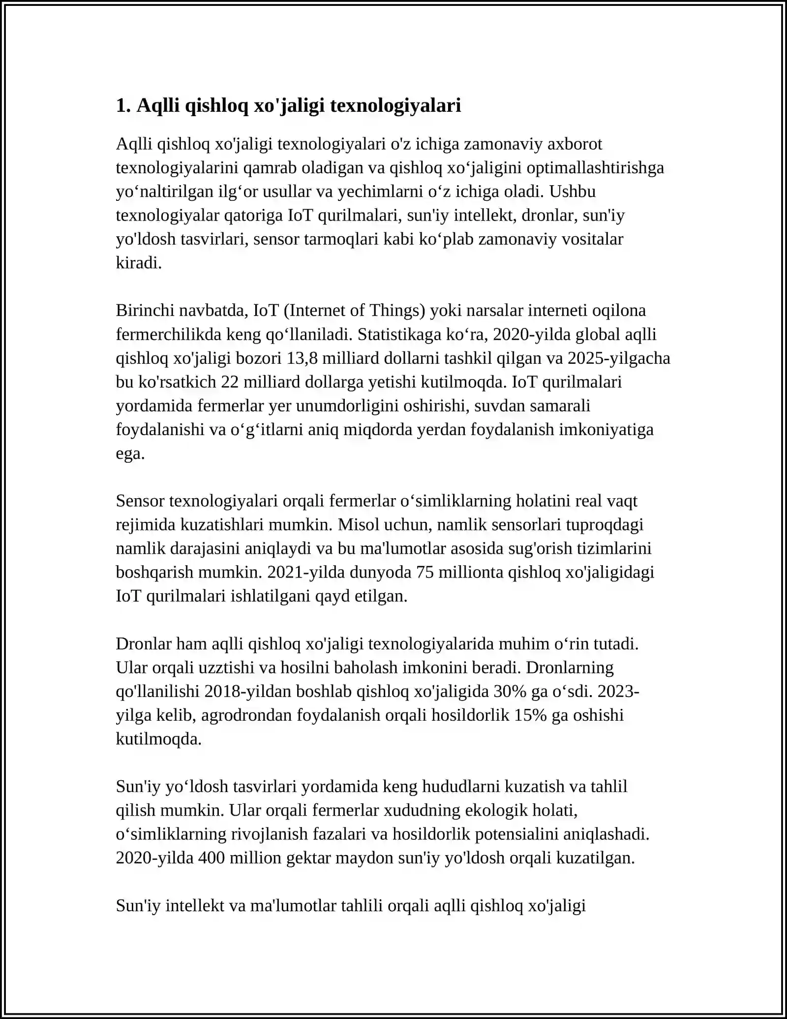 Aqlli qishloq xo'jaligi texnologiyalari 3