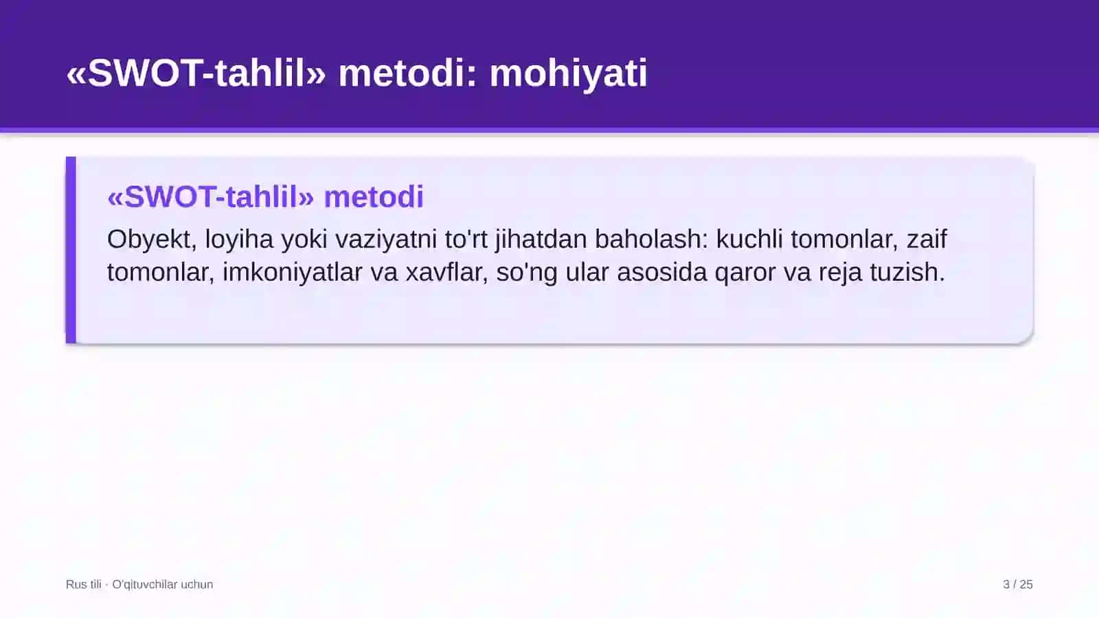 rus tili darslarida swot tahlil metodidan foydalanish 6230 3