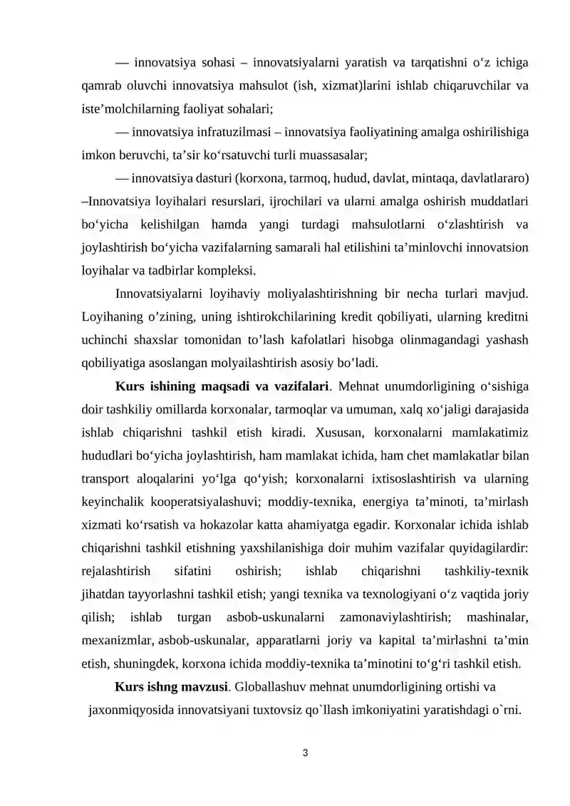 Globallashuv mehnat unumdorligining ortishi va jaxon miqyosida innovatsiyani tuxtovsiz qo`llash imkoniyatini yaratishdagi o`rni 3