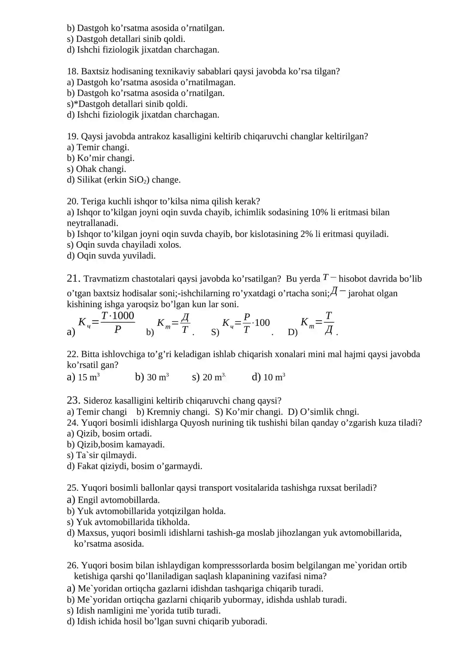 Mehnat muhofazasi va xavfsizlik texnikasi fanidan testlar 3