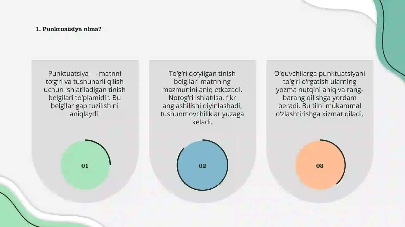 Punktuatsiya bo'limini o'qitish bo'yicha taqdimotlar tayyorlash 3