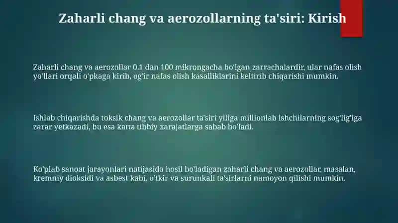Zaharli chang va aerozollarning inson salomatligiga ta'siri 3