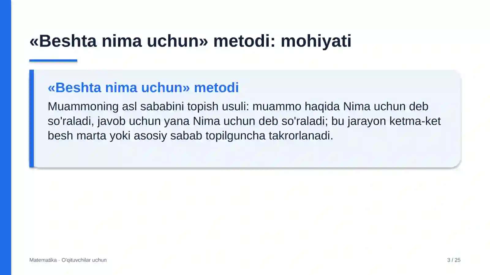 matematika darslarida beshta nima uchun metodidan foydalanish 2986 3
