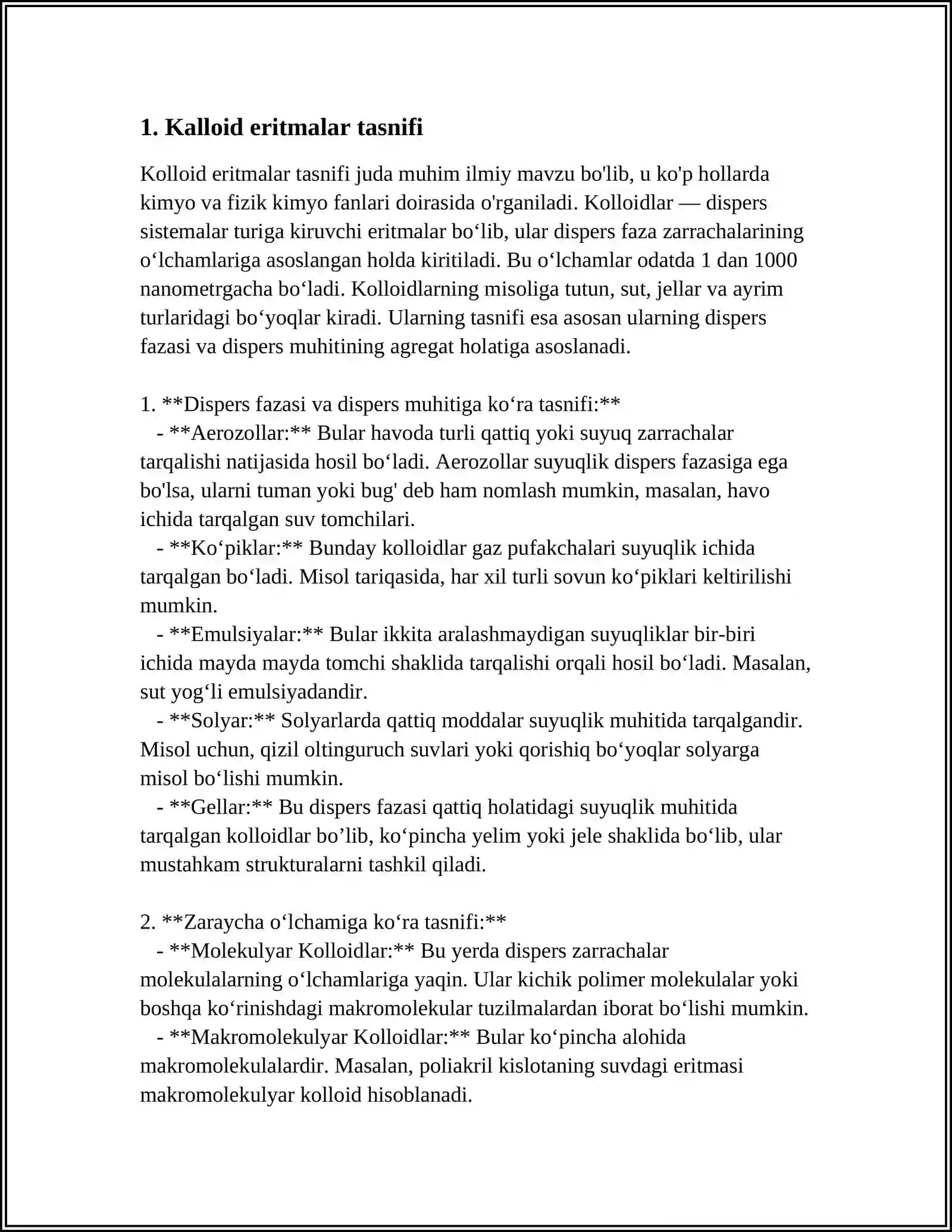 MUSTAQIL ISH Mavzu: KALLOID ERITMALAR 3