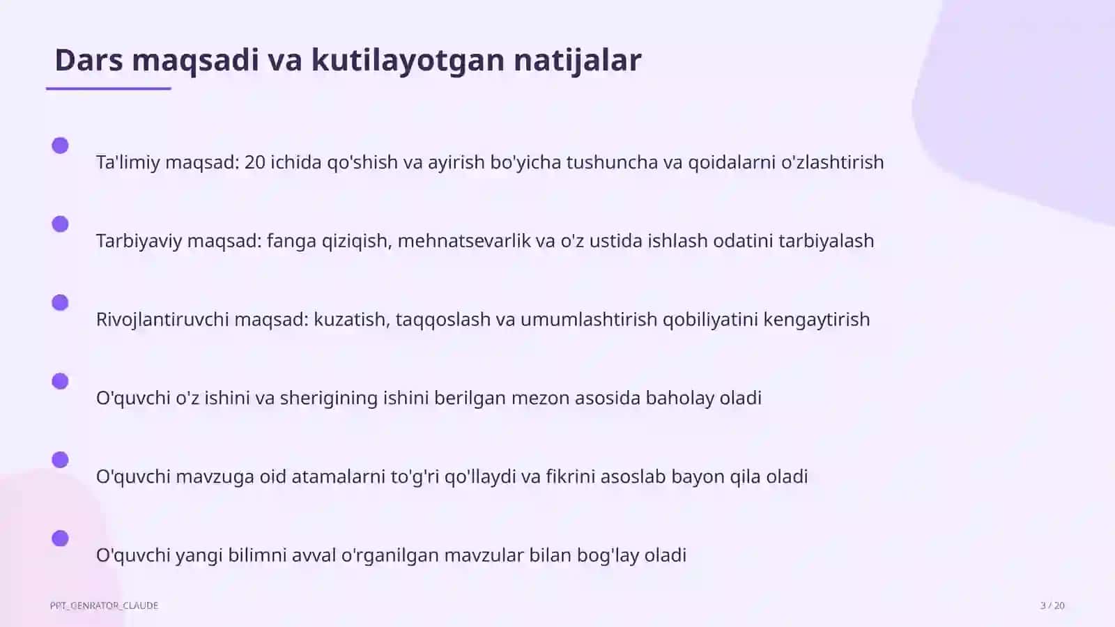 20 ichida qo'shish va ayirish (1-sinf) 3
