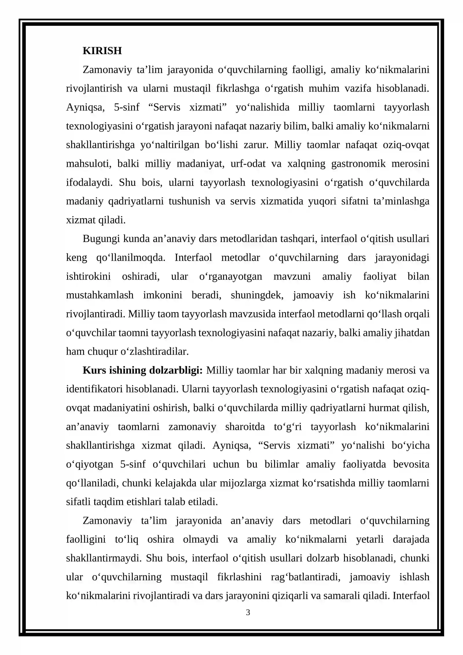 “Milliy taom tayyorlash texnologiyasi” mavzusini interfaol usullardan foydalanib o‘qitish metodikasi 3