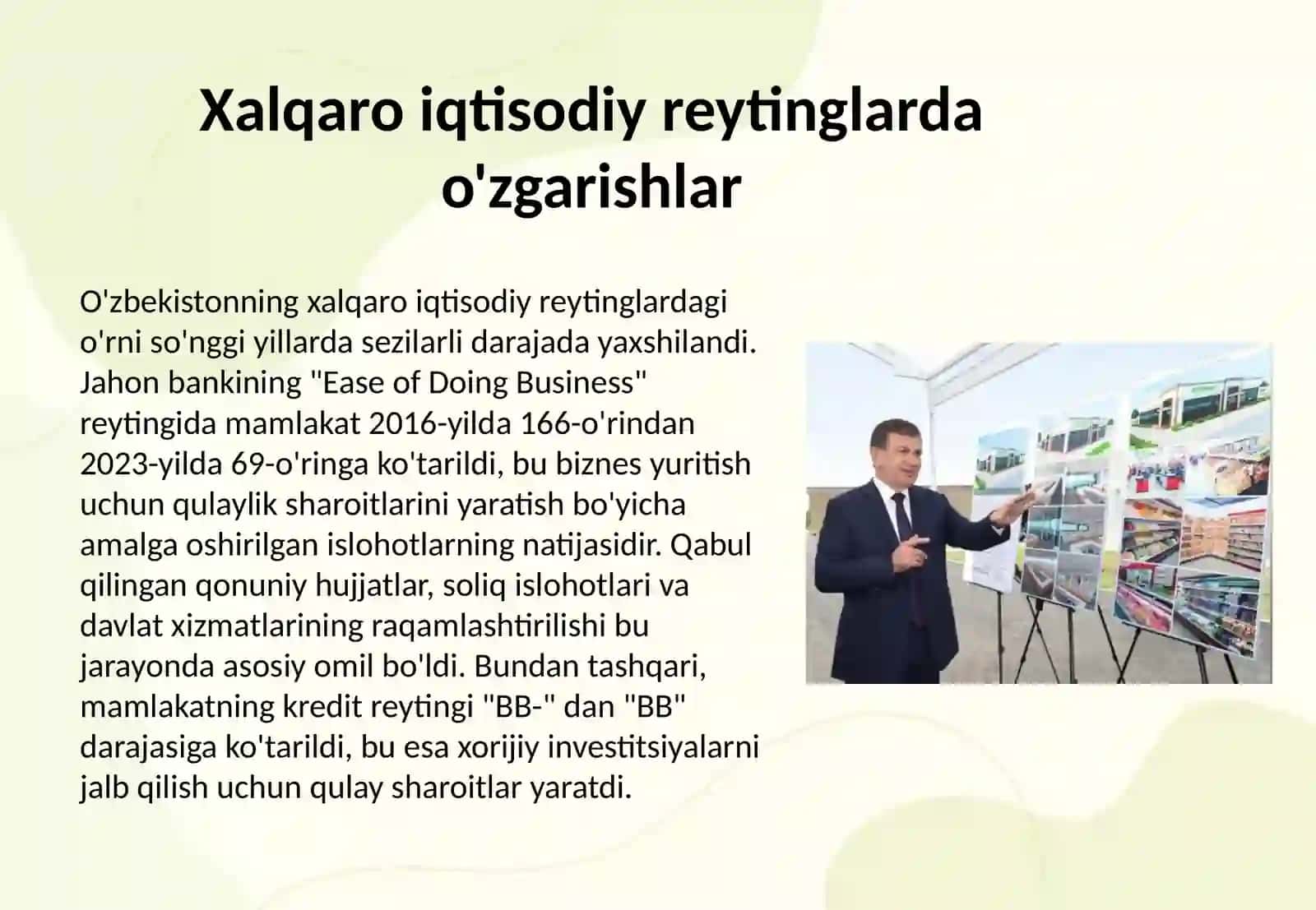 Yangi O'zbekiston ijtimoiy-siyosiy, iqtisodiy va madaniy hayotida ro'y berayotgan o'zgarishlarning xalqaro reyting va indekslarda aks etishi 3