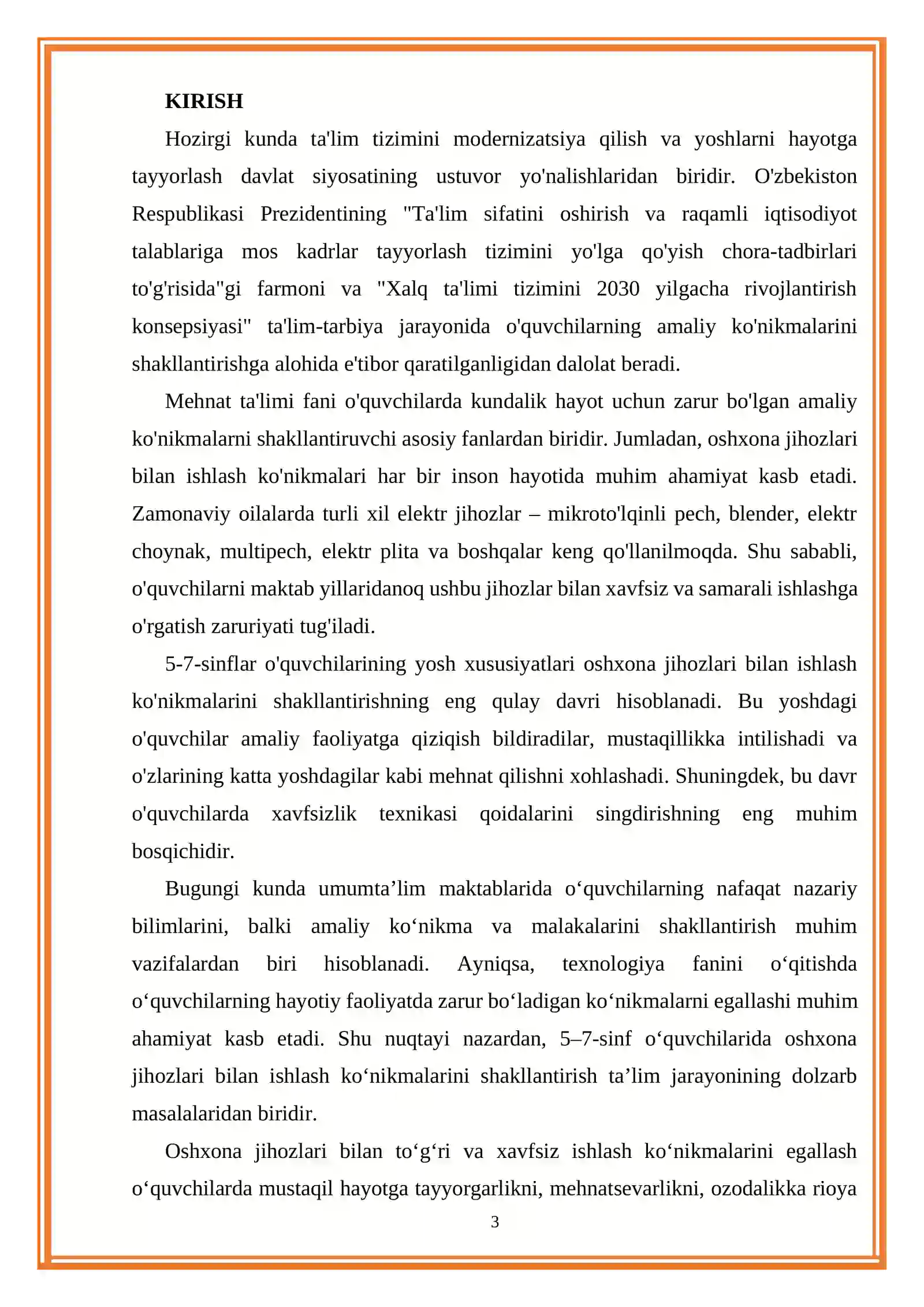 TEXNOLOGIYA TA'LIMINI TASHKIL ETISH METODIKASI 3