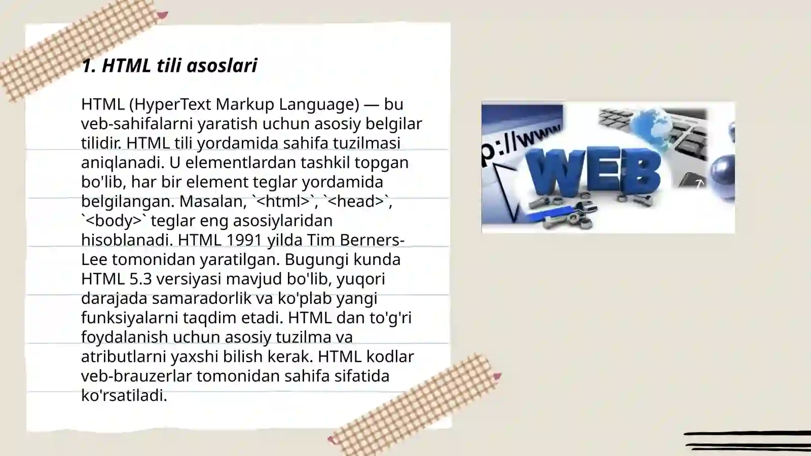 Web dizayn asoslari. HTML tilida ishlash 3