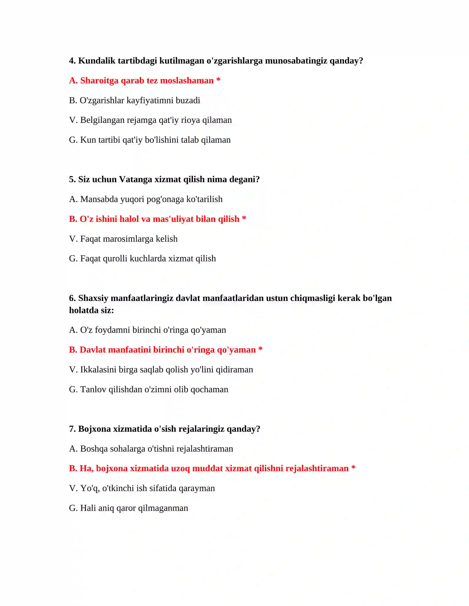 Bojxona imtihon testlari Word 3