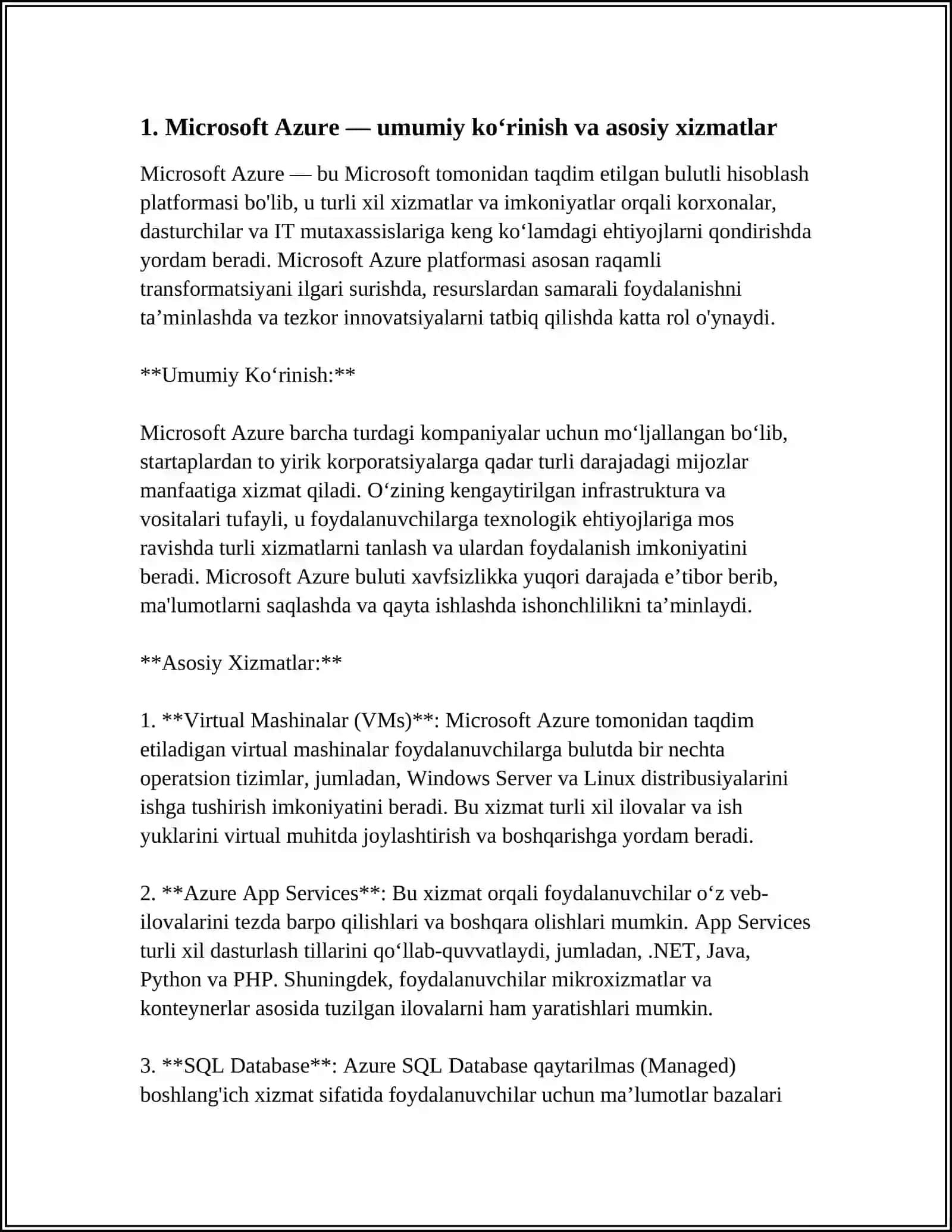 MICROSOFT CLOUD DASTURLARI VA ULARDAN FOYDALANISH 3